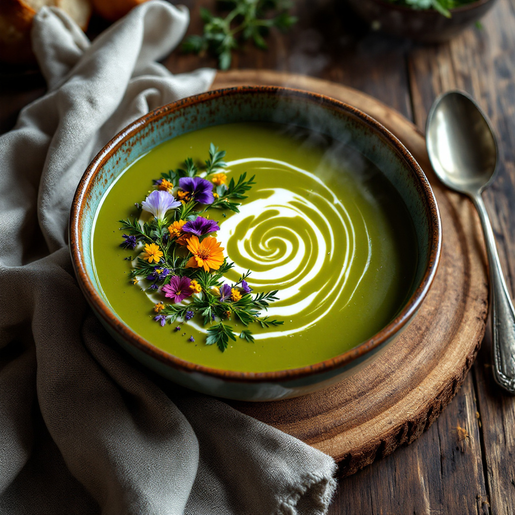 Spring Pea Soup with Flower Garnish