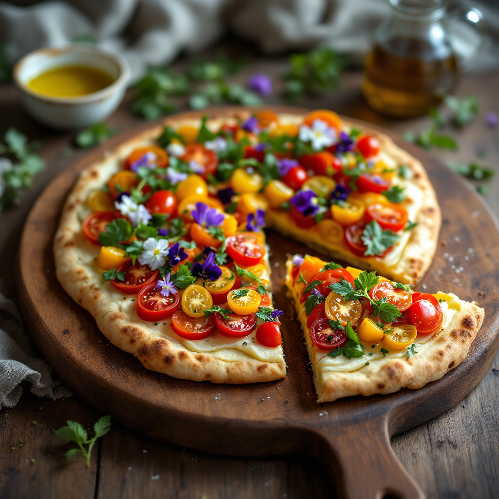 Heirloom Tomato Flatbread with Edible Flowers